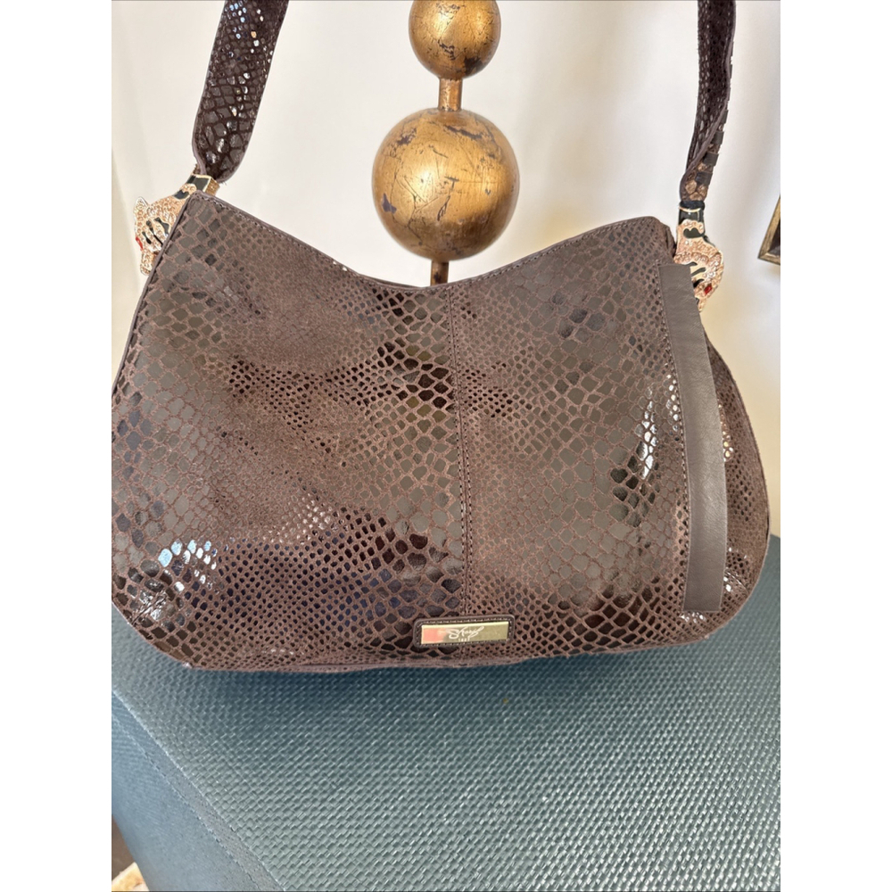 Sharif Suede Leather Python Embossed Patchwork Hobo Bag Gold